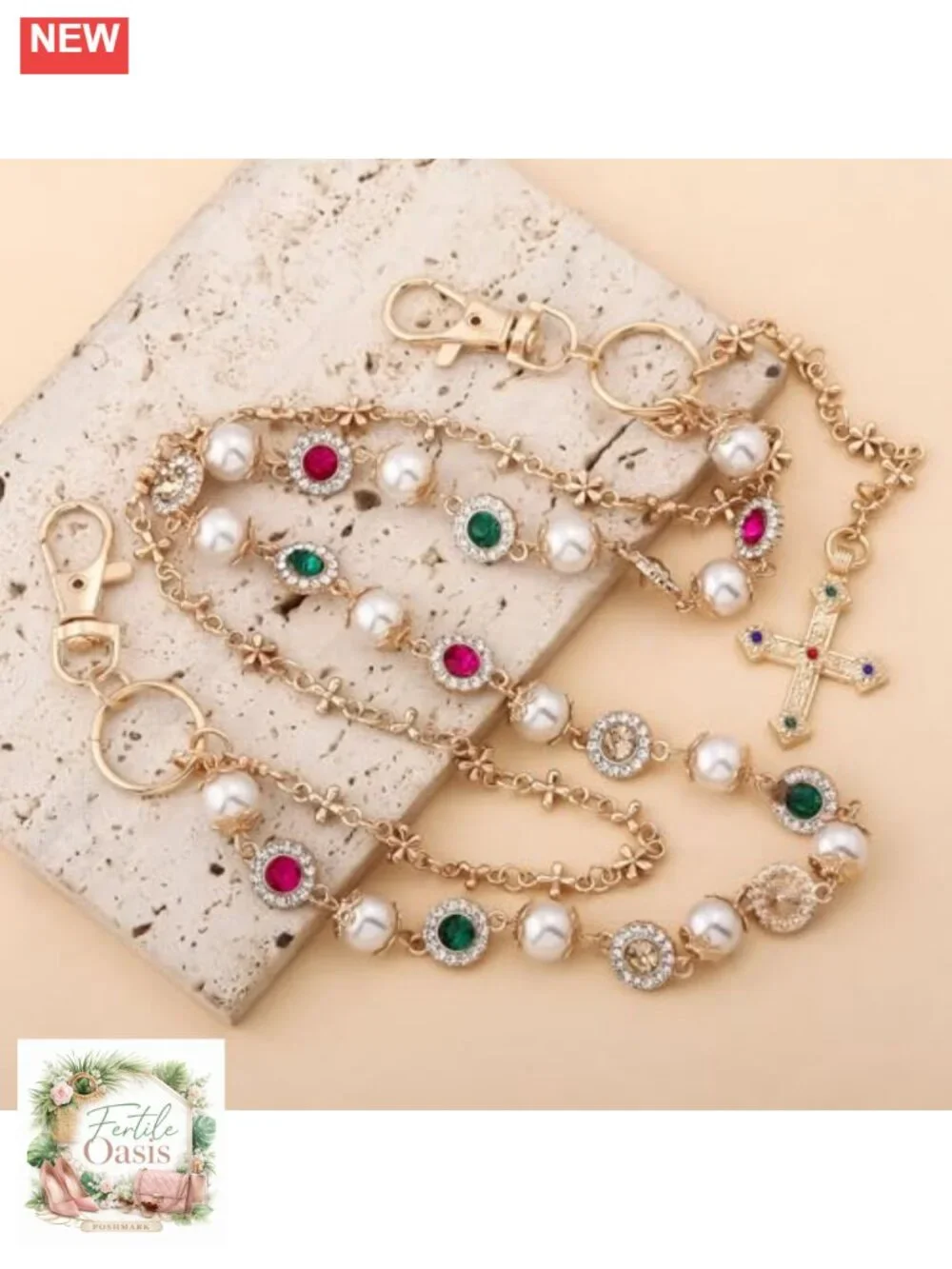 Layered Pearl Purse Chain Bag Charm Gold Metal Keychain